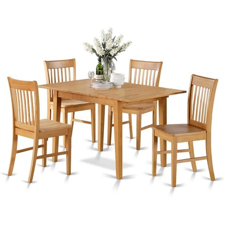 EAST WEST FURNITURE East West Furniture NOFK5-OAK-W Dining Tables for Small Spaces & 4 Chairs; Oak NOFK5-OAK-W